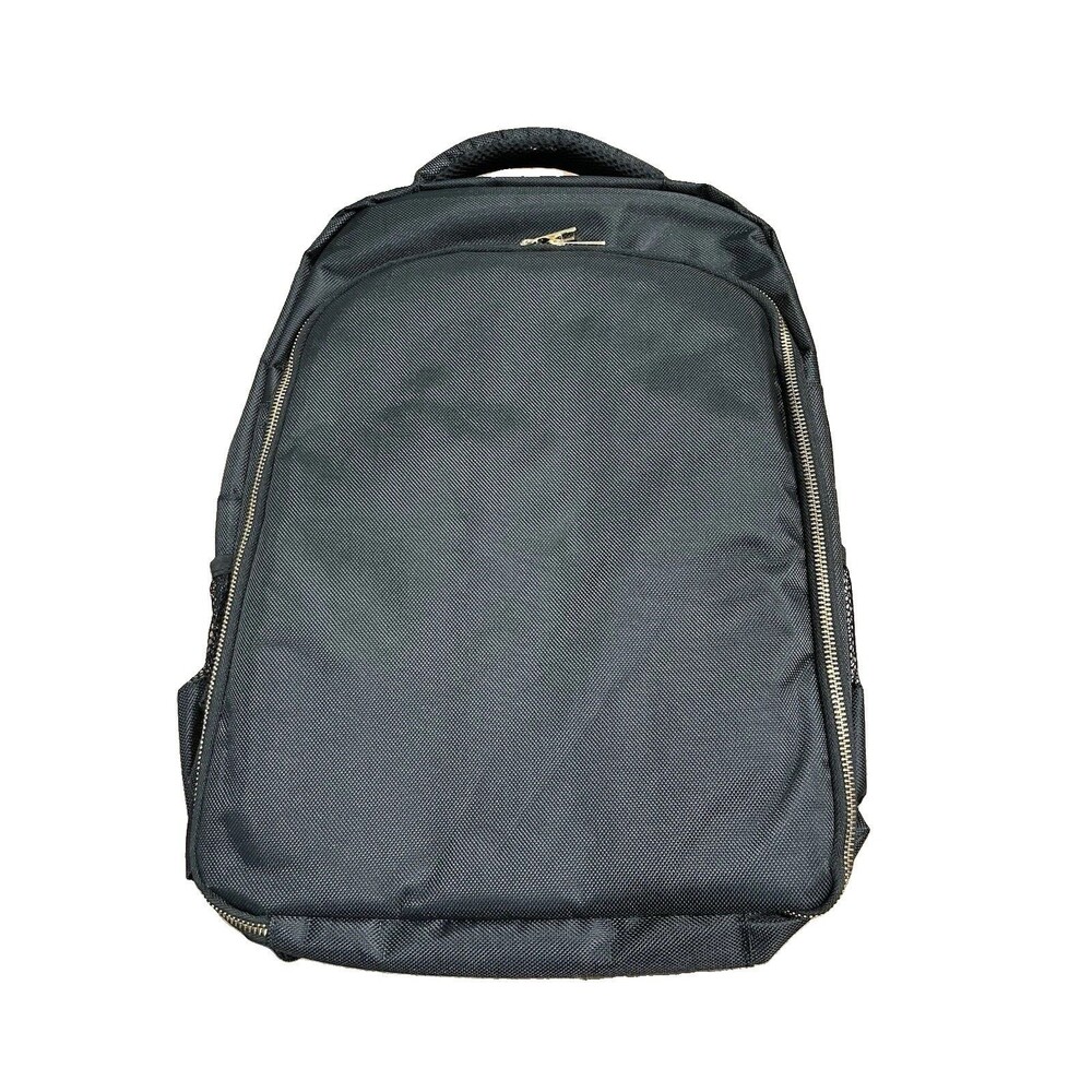 Black Laptop Backpack Travel Work School Bag Gold Zippers Padded Straps 18x13
